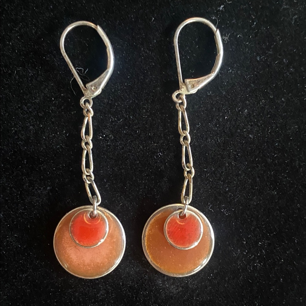 Vintage Silver and Orange Dangle Earrings